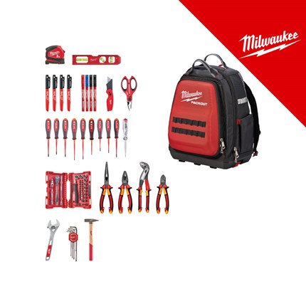 MILWAUKEE PACKOUT RUKSAK ZA ELEKTRIČARE S RUČNIM ALATOM 76 KOM.