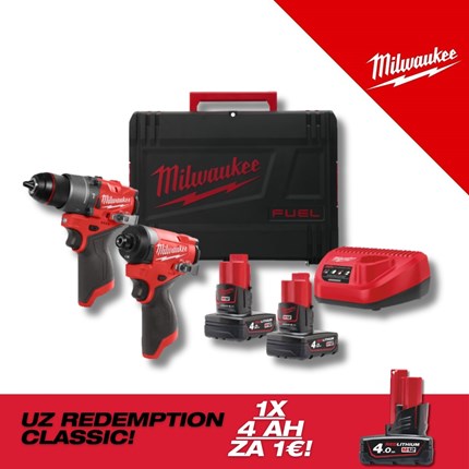 MILWAUKEE 12V AKU KOMPLET ALATA POWERPACK, u X koferu sa 2x4Ah baterijama i punjačem (M12FPP2A2-402X - 4933480587)