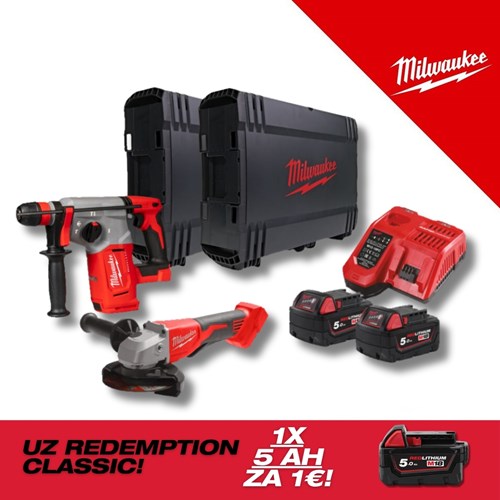 MILWAUKEE 18V AKU KOMPLET ALATA POWERPACK, u X koferu sa 2x5Ah baterijama i punjačem (M18BLPP2G-502X - 4933498575)