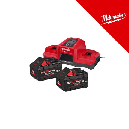 MILWAUKEE NRG SET BATERIJA 18V-FORGE, 2x8Ah + DUPLI SUPER  BRZI PUNJAČ, u kutiji