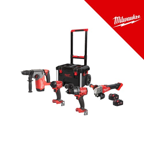 MILWAUKEE 18V AKU KOMPLET ALATA, u PACKOUT kolicima sa 3xM18 B5 baterijama i M12-18 FC punjačem (M18FPP4BJ-503P - 4933499444)