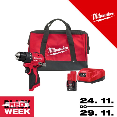 MILWAUKEE 12 V AKU KOMPAKTNA BUŠILICA BIG RED FRIDAY, u torbi s baterijom i punjačem ( M12BLDDRC-201BRF - 4933500773)