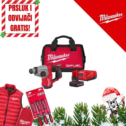 MILWAUKEE 12V AKU BUŠEČI ČEKIĆ SDS+ BIG RED FRIDAY, 1,15 J, u torbi s baterijom i punjačem (M12FHAC16-501BRF - 4933500781)