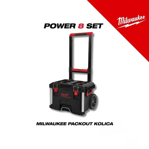 MILWAUKEE V.K. SUPER SET POWERPACK 8 M18FPD3, M18FID3, M18FSAG125X, M18FCS552, M18FSZ, M18FMT, M18BLHX, M18TLED, 4x5h bat, M12-18FC punjač i PACKOUT kolica