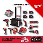 MILWAUKEE V.K. SUPER SET POWERPACK 8 M18FPD3, M18FID3, M18FSAG125X, M18FCS552, M18FSZ, M18FMT, M18BLHX, M18TLED, 4x5h bat, M12-18FC punjač i PACKOUT kolica